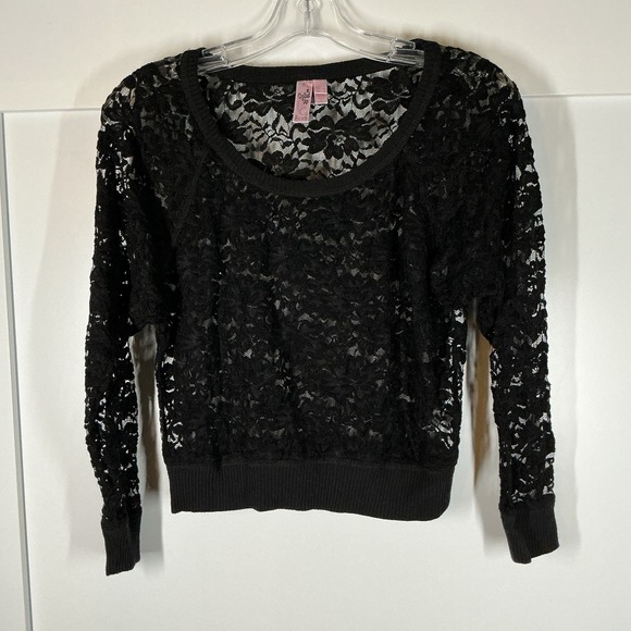 Dolled Up Tops - Dolled‎ Up By Fang Womens Y2K Small Black Lace Sheer Blouse Whimsigoth Gothic